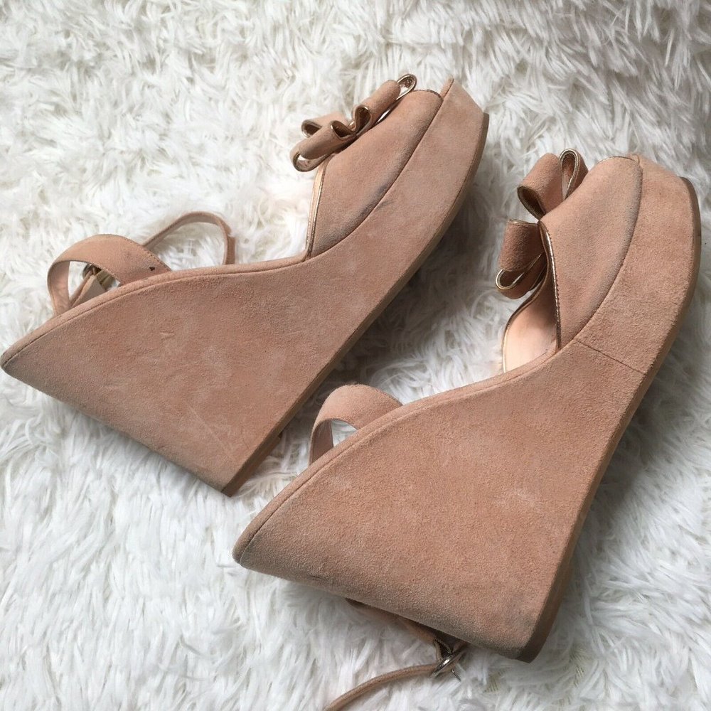 Marc Jacobs pink wedges 8.5 Womens Blush Suede Heels floral shoes ankle strap - Picture 6 of 10
